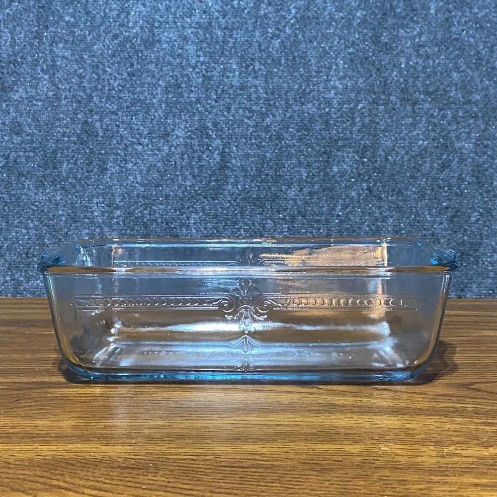 Fire-King Philbe Sapphire Blue Glass Loaf Pan Vintage 1940s Embossed 1.5‎ Qt
